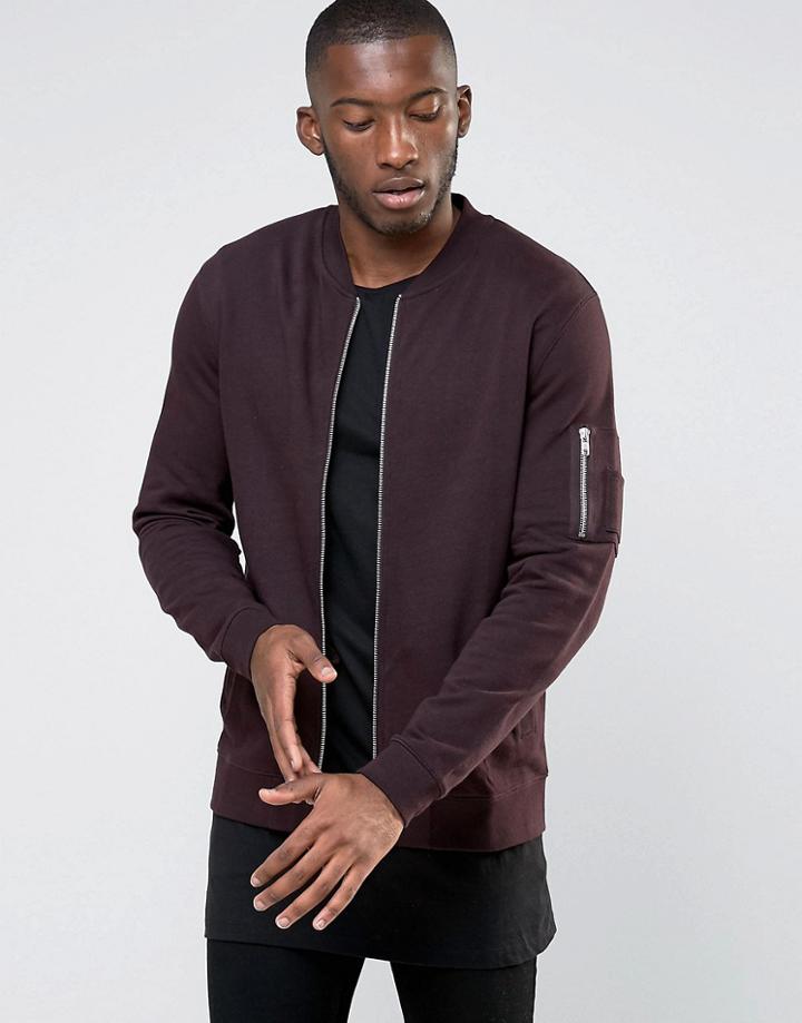 Asos Ma1 Bomber Jacket In Burgundy - Red