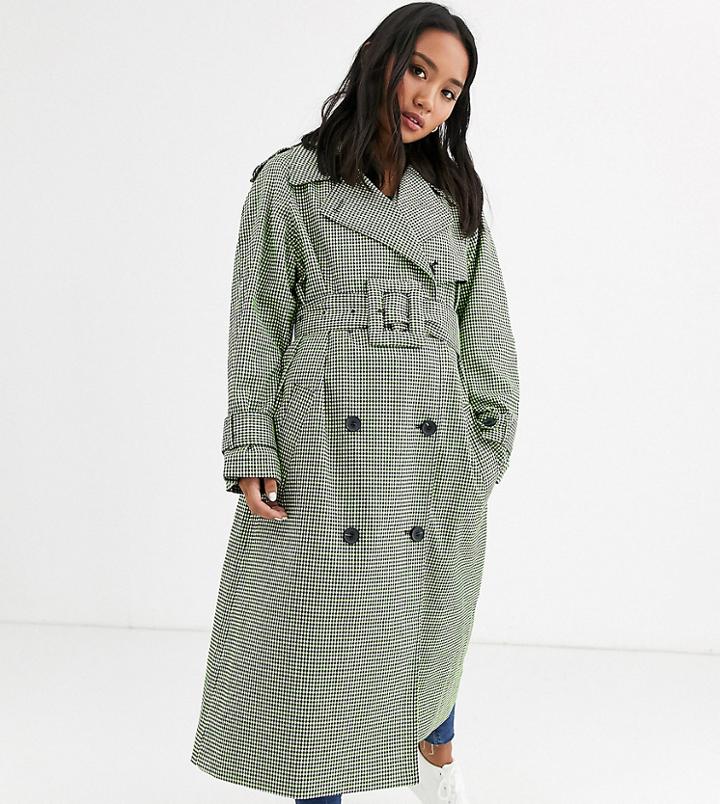 Asos Design Petite Micro Check Coat With Statement Belt