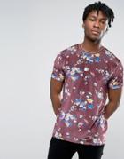 Asos Velvet T-shirt In Premium With All Over Floral Print - Red