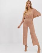 Boohoo Plunge Culotte Jumpsuit In Nude Slinky - Pink