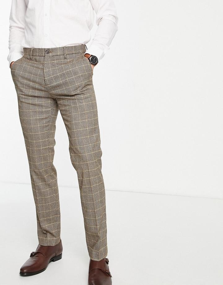 River Island Slim Smart Pants In Brown Heritage Check