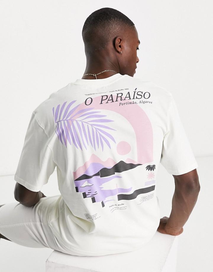 River Island 'o Paraiso' Back Print T-shirt In Ecru-white