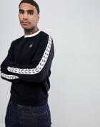 Fred Perry Sports Authentic Taped Crew Neck Sweat In Black - Black
