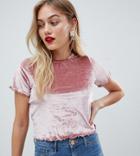 Asos Design Petite Velvet Lettuce Edge Crew Neck T-shirt - Pink