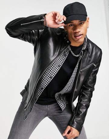 Urbancode Faux Leather Racer Jacket In Black