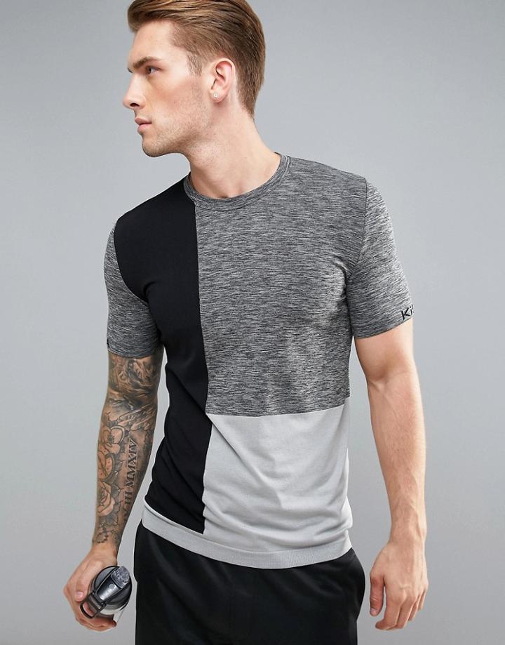 Ki5-a Color Block Compression Gym T-shirt - Gray