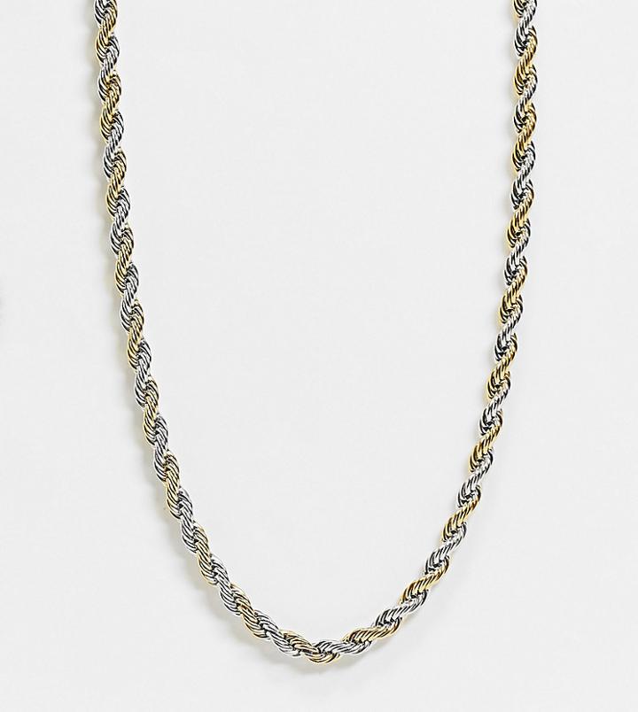 Asos Design Curve Necklace In 7mm Rope Chain In Mixed Metals-multi