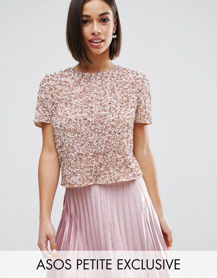 Asos Petite T-shirt With Scattered Embellishment - Beige