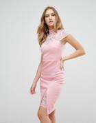 City Goddess Pencil Dress With Lace Yoke - Pink
