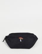 Asos Design Cross Body Fanny Pack In Black Nylon With Mushroom Embroidery