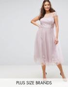 Chi Chi London Plus Premium Lace Midi Prom Dress With Lace Neck - Brown