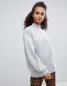 Bershka High Neck Oversized Sweater In Gray - Gray