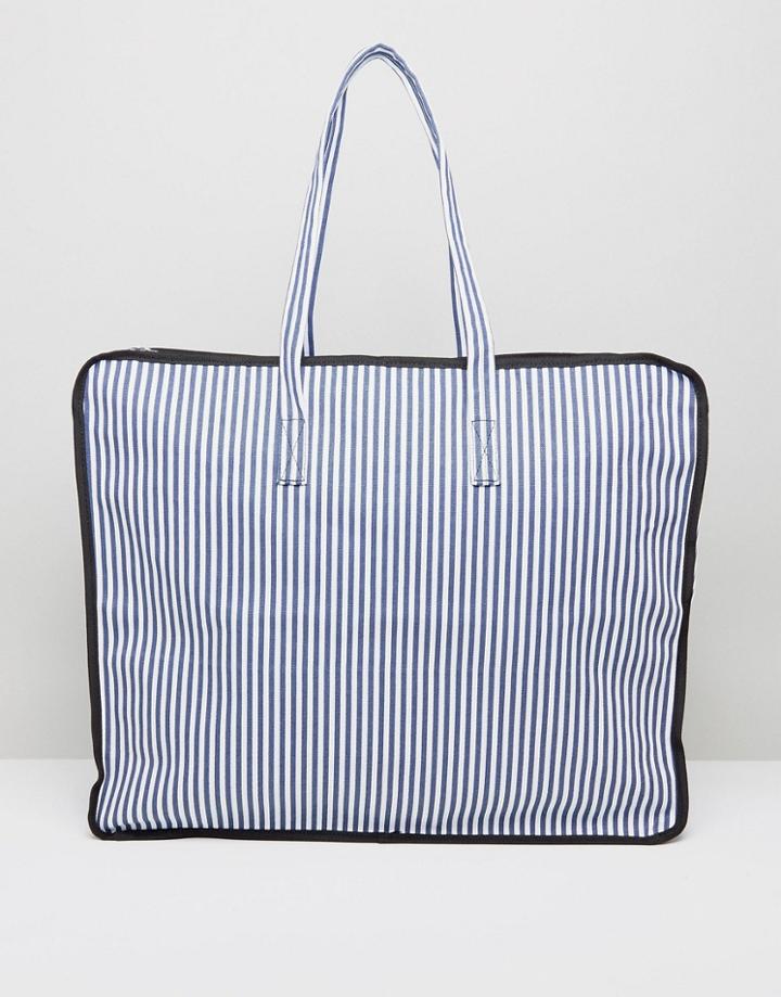 Asos Hero Oversized Stripe Beach Bag With Navy And White Stripe - Multi