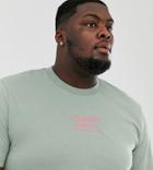 Asos Design Plus Longline T-shirt In Heavyweight Jersey With Embroidery Slogan-green