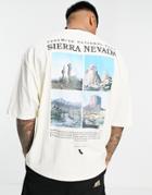Asos Design Oversized T-shirt In Off White With Photographic Mountain Back Print