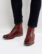 Asos Lace Up Brogue Boots In Burgundy Leather With Natural Sole - Red