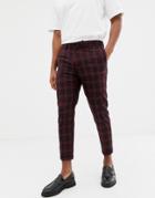 New Look Slim Fit Smart Pants In Plaid - Red