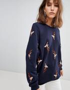 Just Female Saza Flower Print Sweatshirt - Navy
