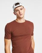 Asos Design Muscle Fit T-shirt With Crew Neck In Dark Brown