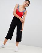 Asos Design Cropped Culotte Pants In Rib - Black