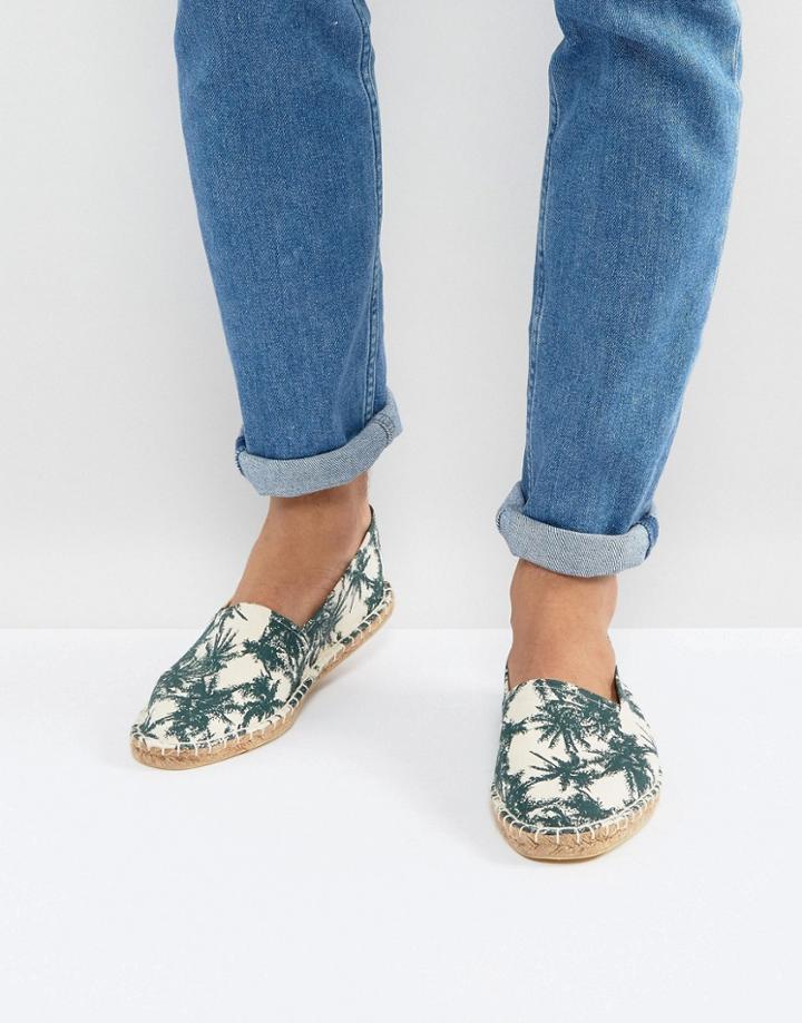 Asos Canvas Espadrilles In Stone With Green Hawaiian Print - Green