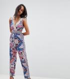River Island Floral Print Cut Out Beach Jumpsuit - Pink