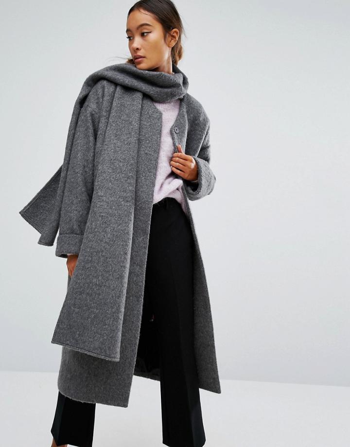 Monki Scarf Coat - Gray