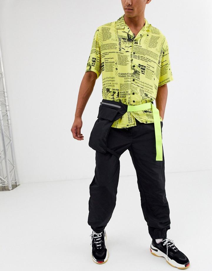 Asos Design Fanny Pack And Leg Bag In Black With Neon Strap