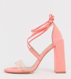 Asos Design Wide Fit Hadley Barely There Block Heeled Sandals In Neon Pink - Pink