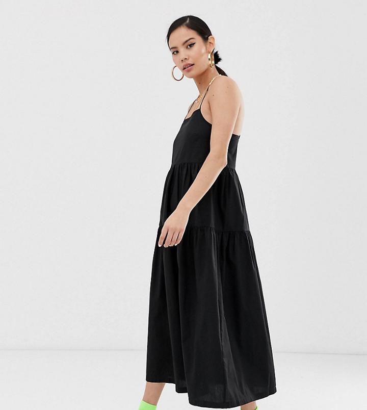 Collusion Tiered Cami Smock Midi Dress-black