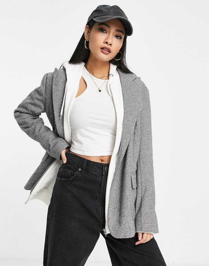 Topshop Jersey Single Breasted Twill Blazer In Dark Gray