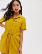 Pieces Pocket Front Utility Romper-yellow