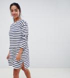Asos Design Petite Sweat Dress In Stripe With Long Sleeves - Multi