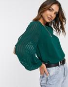 River Island Blouse With Cuff Detail In Green