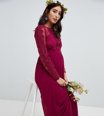 Tfnc Maternity Lace Detail Bridesmaid Maxi Dress In Burgundy - Red