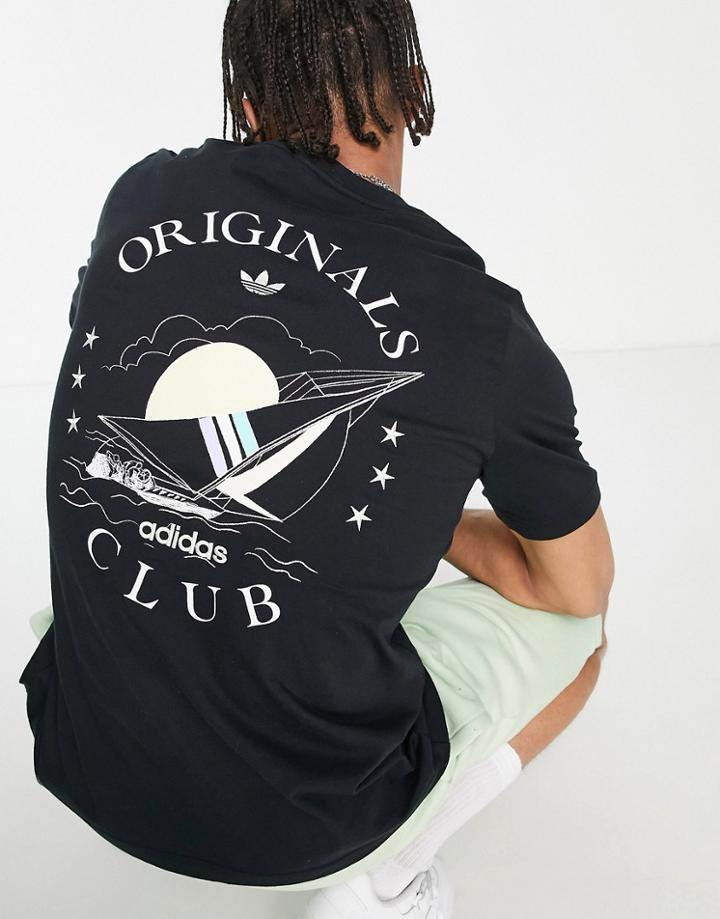 Adidas Originals 'sports Resort' Sailing T-shirt In Black With Back Graphics