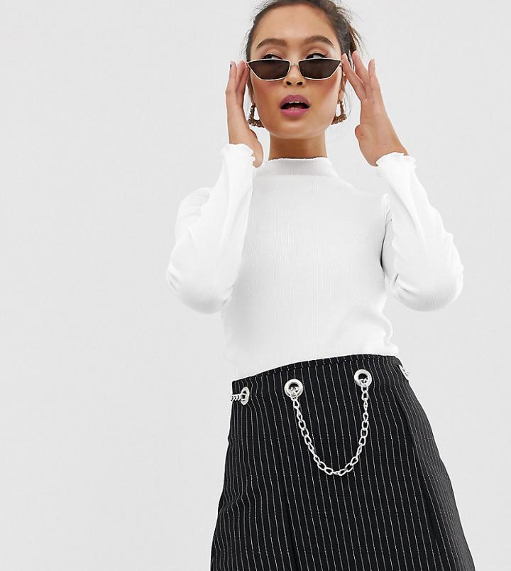 Another Reason Ribbed Fitted Top With Lettuce Hem - White