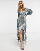 Asos Design Maxi Dress In Mixed Ditsy Print With Self Belt-multi