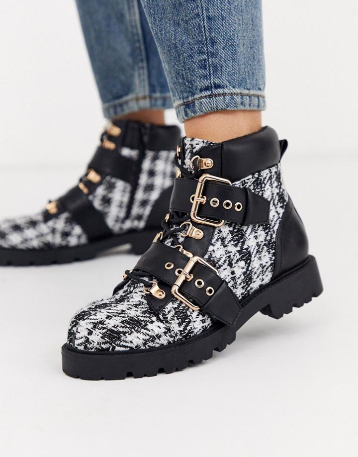 Asos Design Avenue Hiker Boots In Tweed-multi