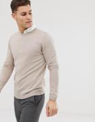 Asos Design Cotton Sweater In Beige-tan