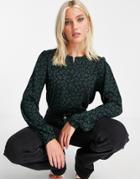 Jdy Shirt With Grandad Collar And Volume Sleeves In Green Animal Print-multi