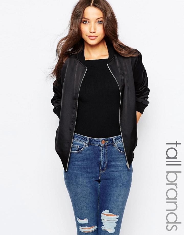 New Look Tall Sateen Bomber - Black