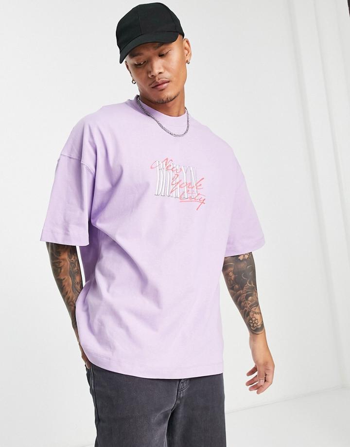Topman Extreme Oversized T-shirt With Brooklyn Print In Lilac-purple
