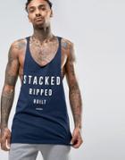 Asos Extreme Racer Back Tank With Print - Navy