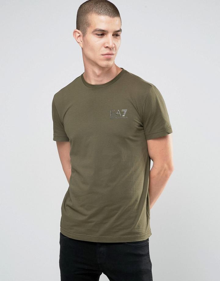 Emporio Armani Ea7 T-shirt With Chest Logo In Khaki - Green