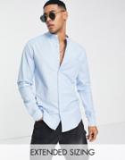 Asos Design Slim Fit Oxford Shirt With Grandad Collar In Light Blue