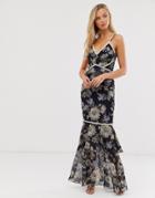 Hope & Ivy Floral Fitted Maxi Dress - Navy