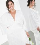 Asos Edition Curve Embroidered Satin Kimono Wedding Dress-white
