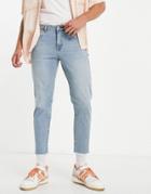 Asos Design Classic Rigid Jeans In Vintage Light Wash Blue With Raw Hem-blues