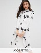 Asos Petite Midi Dress With High Neck In Cream Floral - Multi